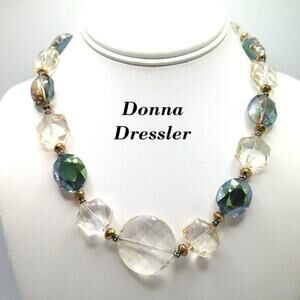 Donna Dressler Crystal Necklace AB Clear Beads Sterling 21 Inch